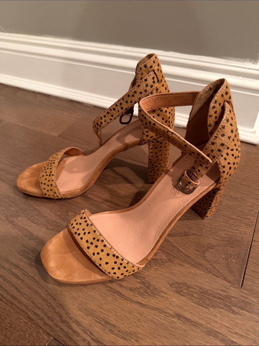 Tan Spotted Block Heel Sandals
